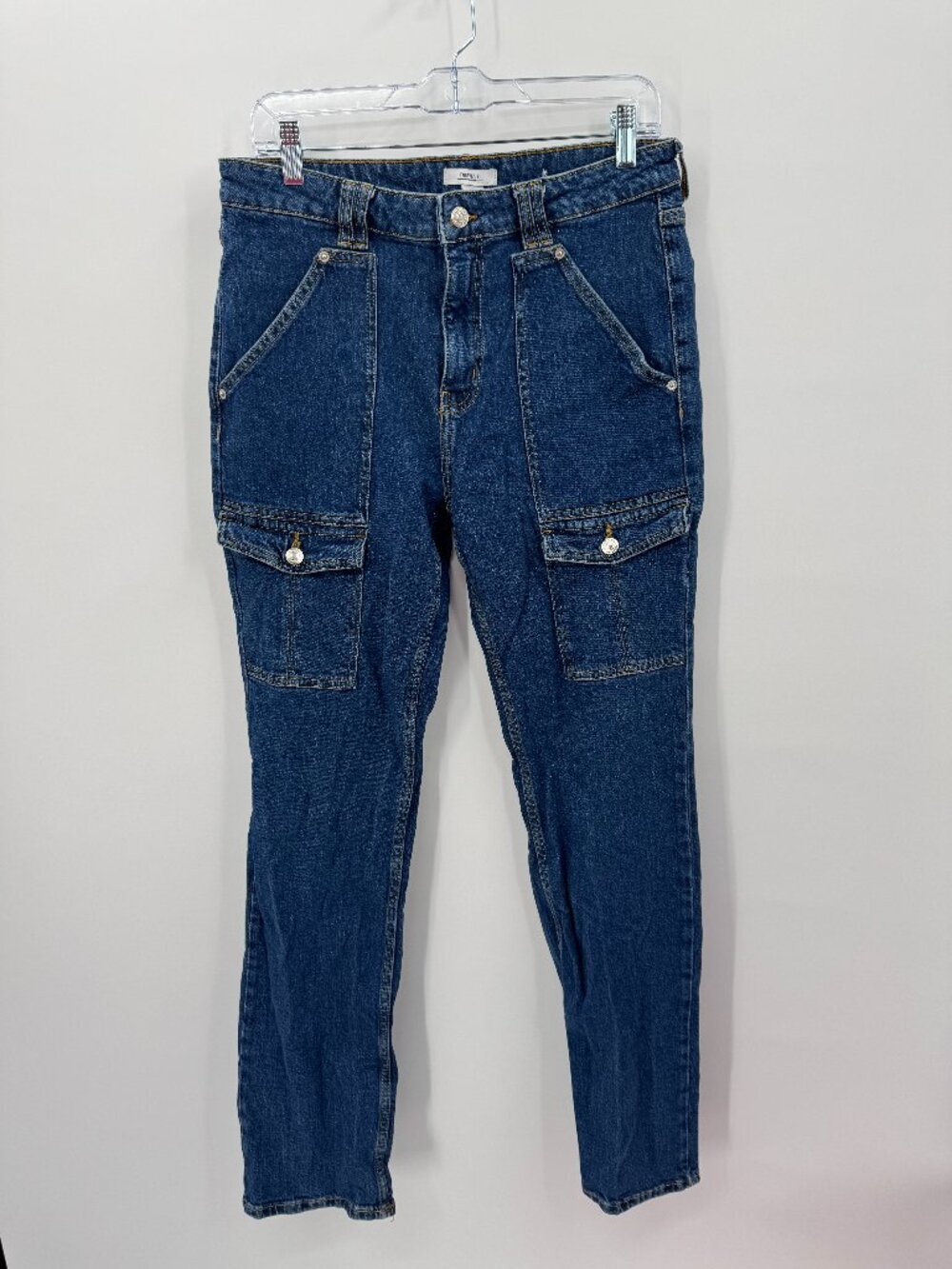 Forever 21 Premium Y2K High Rise Cargo Jeans Dark Wash Flap Pocket Denim Size 30